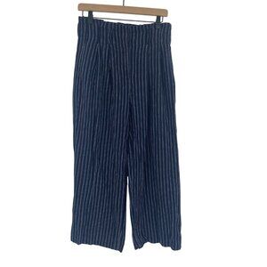 J. Crew Point Sur Paperbag Pants Wide Leg Stripe Navy Blue Size 4